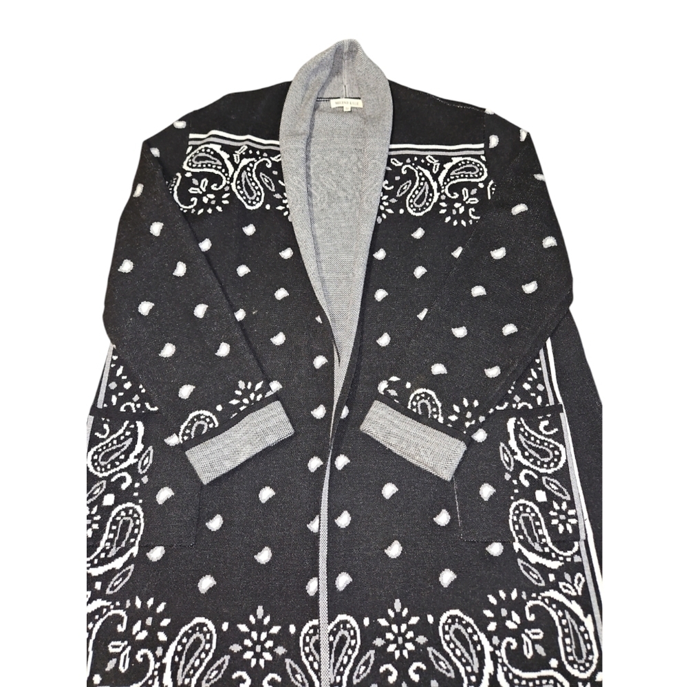Margeaux & Ellie Black & Gray Paisley Open Front Cardigan XL - Picture 6 of 12